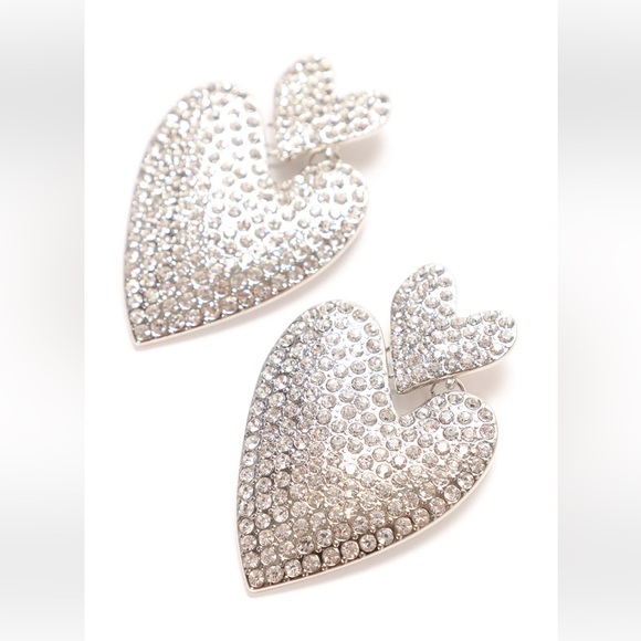 NWT 💎🩶💎 Piper K Sparkling Double Hearts Dangle Statement Earrings - Picture 16 of 16